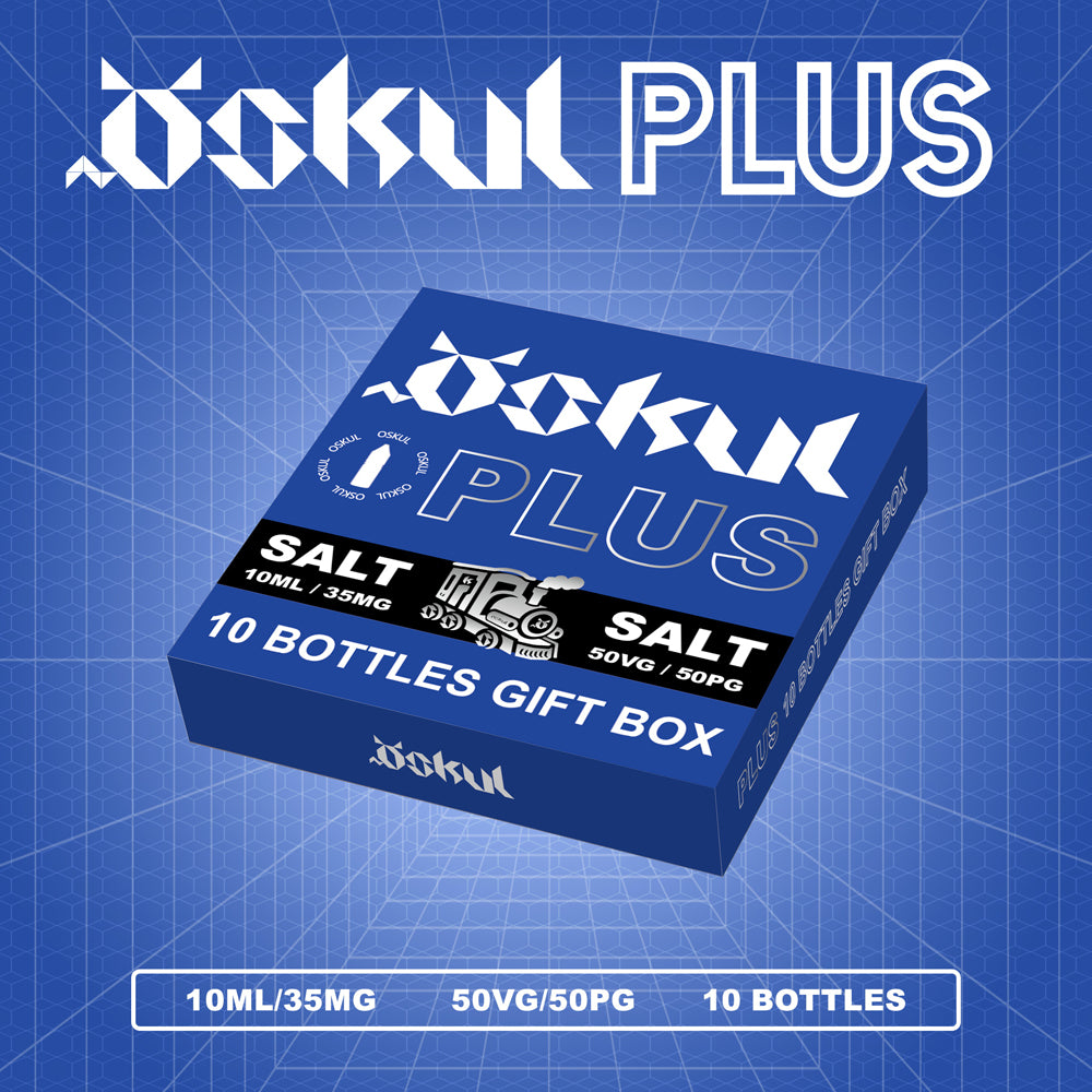 OSKUL Plus Salt Nic Vape E Liquid Gift Box of 10 Flavors - 10mL 35mg Salt Nic Per Bottle