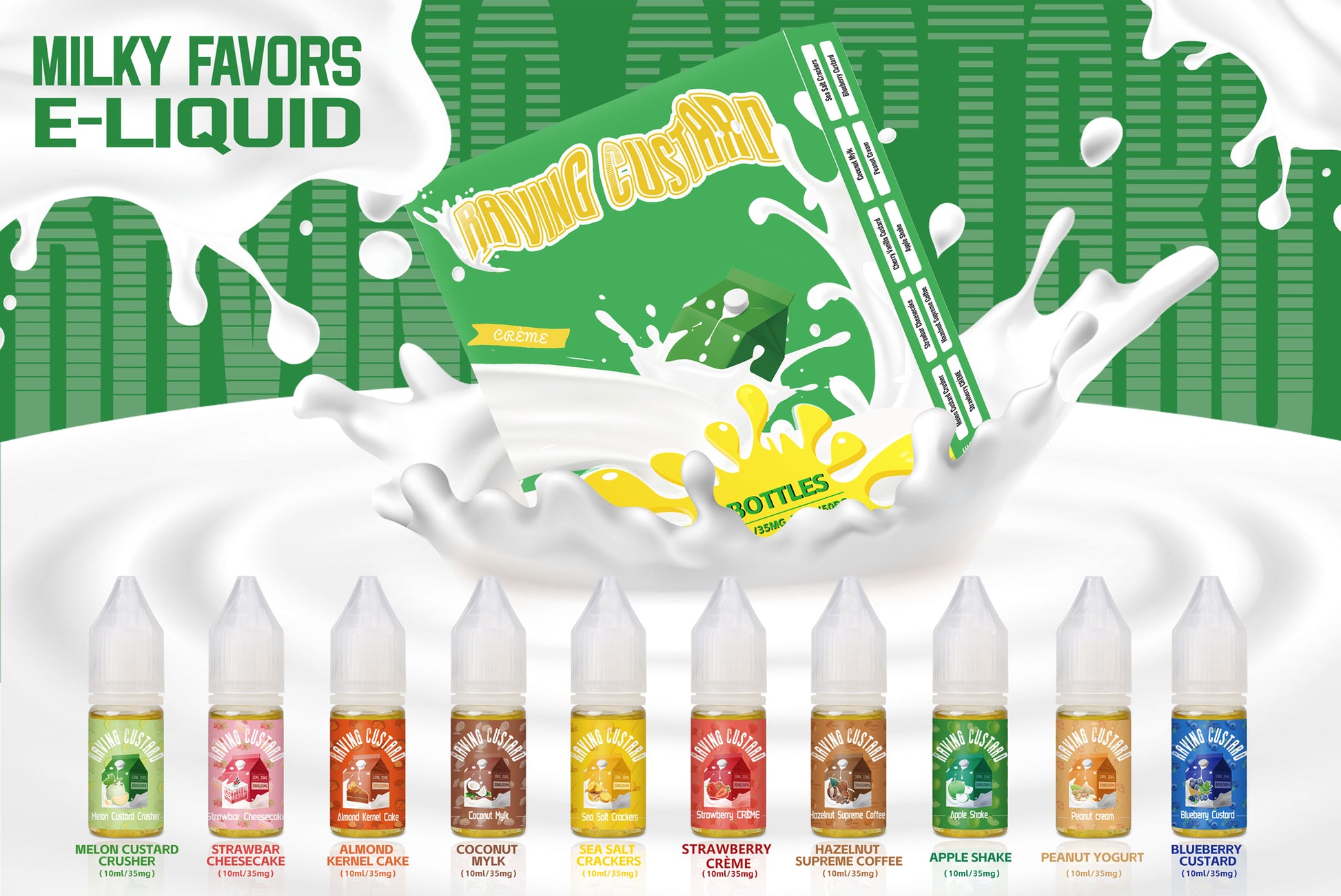 Raving Custard Salt Nic Vape E Liquid Gift Box of 10 Flavors - 10mL 35 asMODus Raving Custard Salt Nic Vape E Liquid Gift Box of 10 Flavors - 10mL 35 asMODus