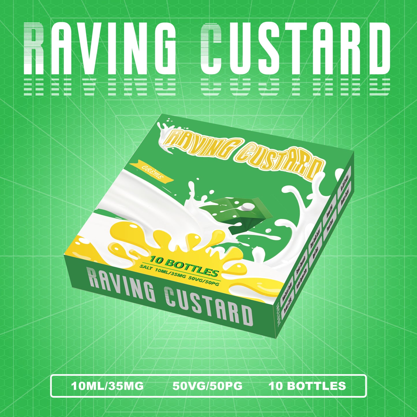 Raving Custard Salt Nic Vape E Liquid Gift Box of 10 Flavors - 10mL 35mg Salt Nic Per Bottle