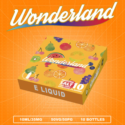 Wonderland Salt Nic Vape E Liquid Gift Box of 10 Flavors - 10mL 35mg Salt Nic Per Bottle